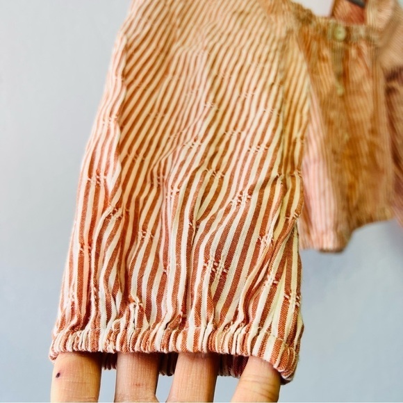 Madewell Puff-Sleeve Button-Front Crop Top in Embroidered Stripe XXS - Picture 5 of 13